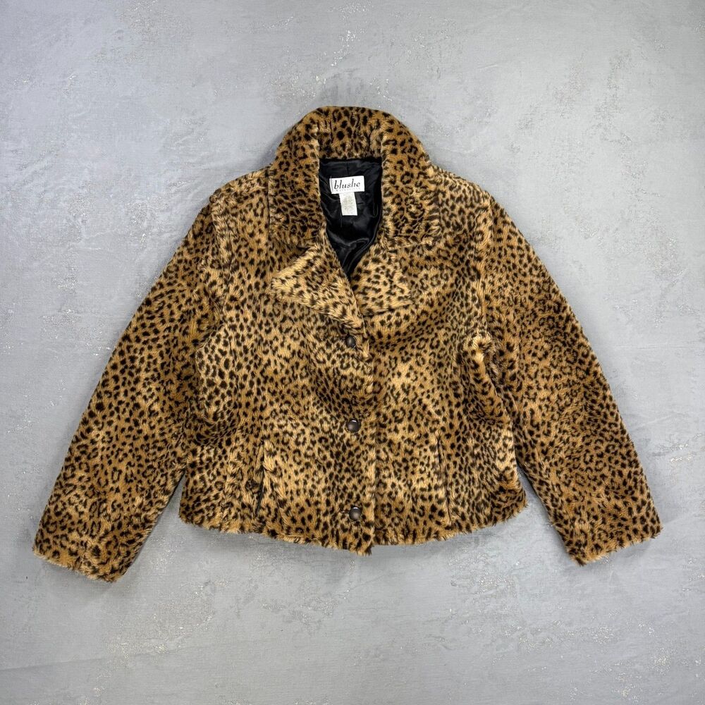 Vintage 1990s Blushe Impressions Faux Fur Cheetah Print Jacket Women's Large